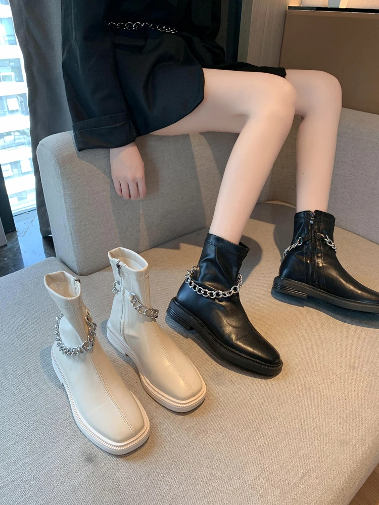 

Женские ботинки, Осенняя обувь, зимняя обувь с круглым носком, роскошные дизайнерские ботинки-женские резиновые до середины икры, мода 2021