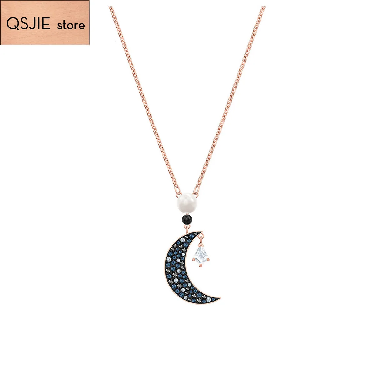 

QSJIE High quality 1:1 Swa Star Moon Golden Pendant with black lady Necklace Glamorous fashion jewelry