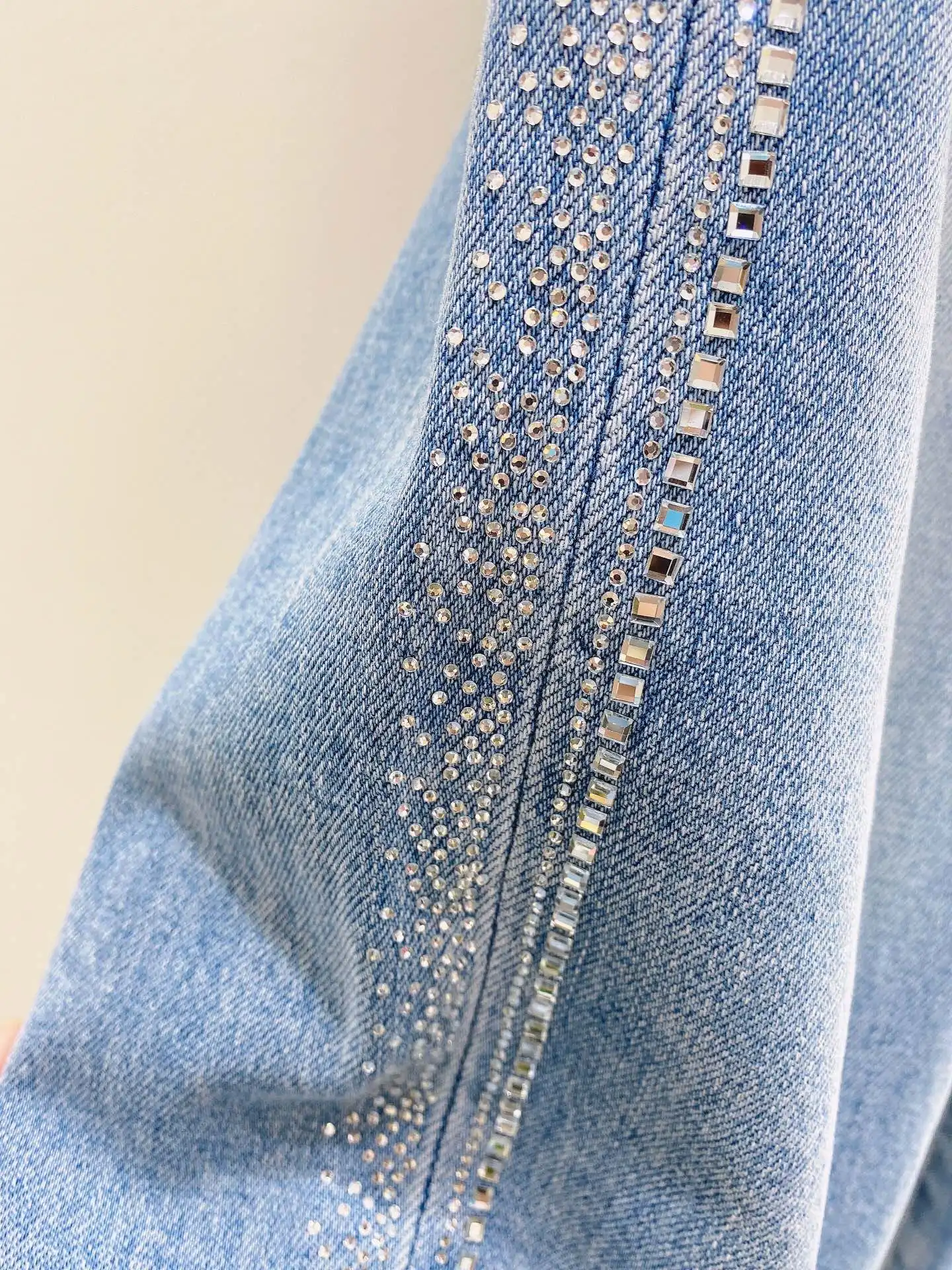 new women fashion 2021 loose high-waisted wide-leg jeans with diamonds 0401