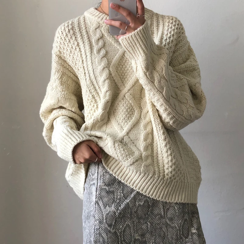 BGTEEVER Casual Warm O-neck Twist Sweater Women Full Sleeve Knitted Jumpers Female Pullovers Winter Knit Tops pull femme 2019 | Женская