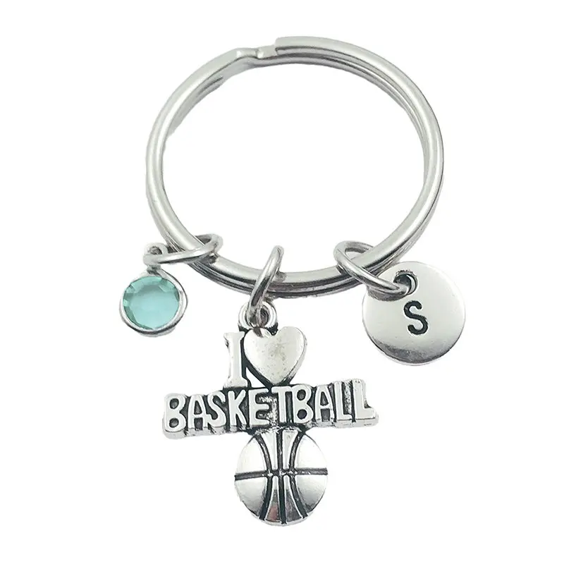 

Love Basketball Initial Letter Monogram Birthstone Keychains Keyring Creative Fashion Jewelry Women Gifts Accessories Pendant