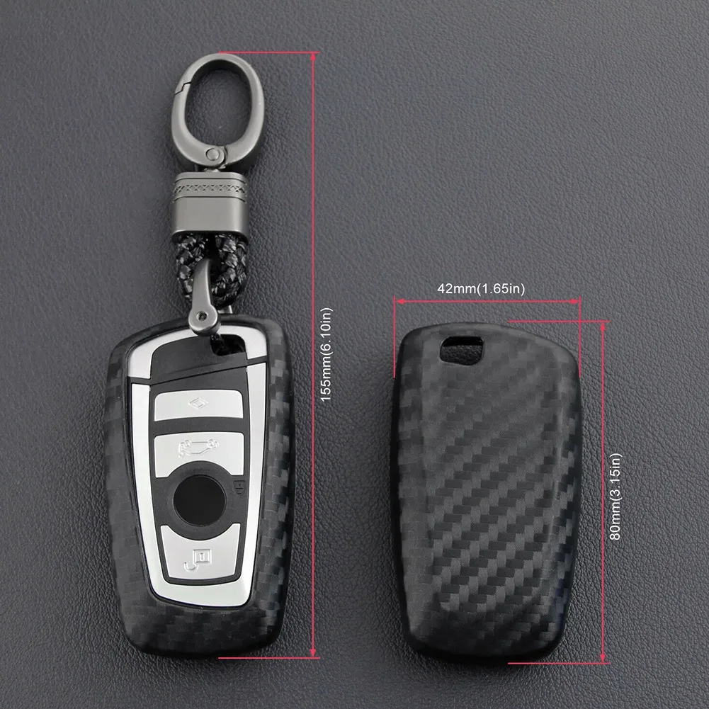 

Silica Gel Key Case W/ Key Chain Carbon Fiber Look Cover Fastness Durable