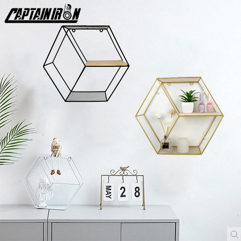 

CAPTAINIRON 31*35cm Iron Grid Racks Nordic Ins Home Wall Decoration Free Punch Shelf Racks Home Living Room Bedroom Decoration
