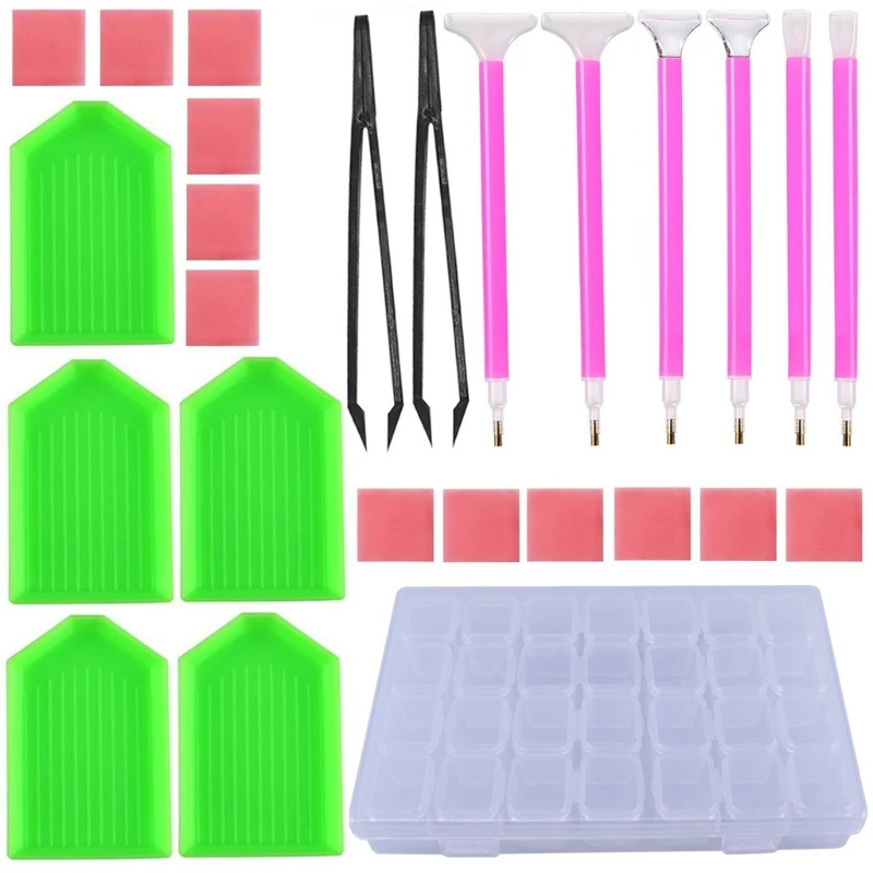 

26Pcs Diamond Painting Cross Stitch Tools Kit Sticky Pen Tweezers For DIY Crafts 72XF