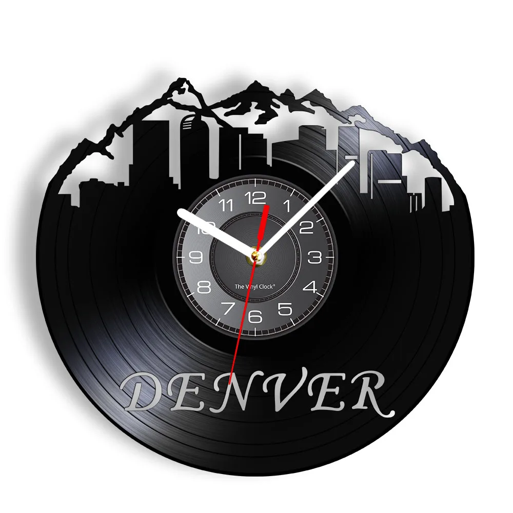 Denver City Skyline Vinyl Record Wall Clock Colorado Cityscape Clock Watch Gift for Anyone Who's Heart is in The Rocky Mountains