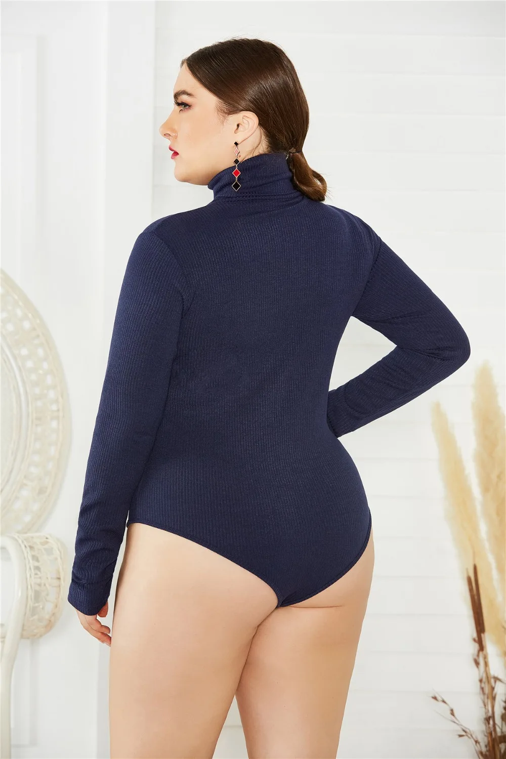 BHflutter 4XL 5XL 6XL Плюс Размер зимний комбинезон женский вязаный боди с длинным рукавом Повседневный водолазка комбинезоны