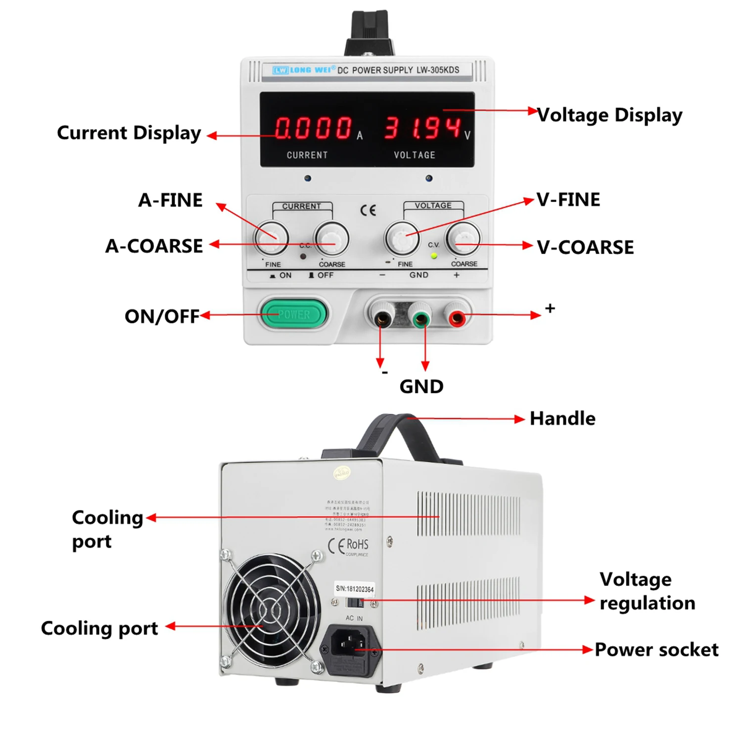 LONG WEI LW305KDS 110V/220V для детей на возраст от 0 до 30V 5A регулируемый светодиодный