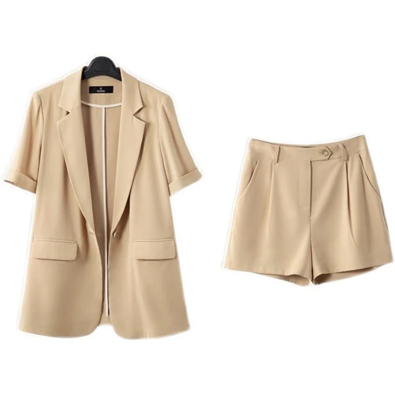 

2021 новые летние женские костюм с короткими рукавами, костюм с кофтой маленького размера женские тонкие повседневные штаны цвета хаки, костю...