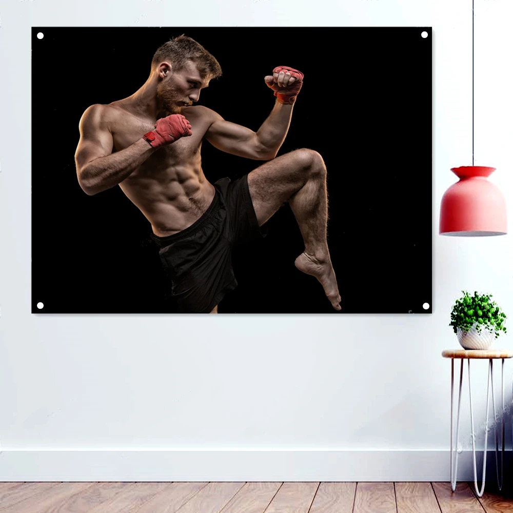 

Boxer During Boxing Training Wallpaper Banner Tapestry Gym Home Decor Fistfight Workout Poster Wall Hanging Flag Canvas Artwork