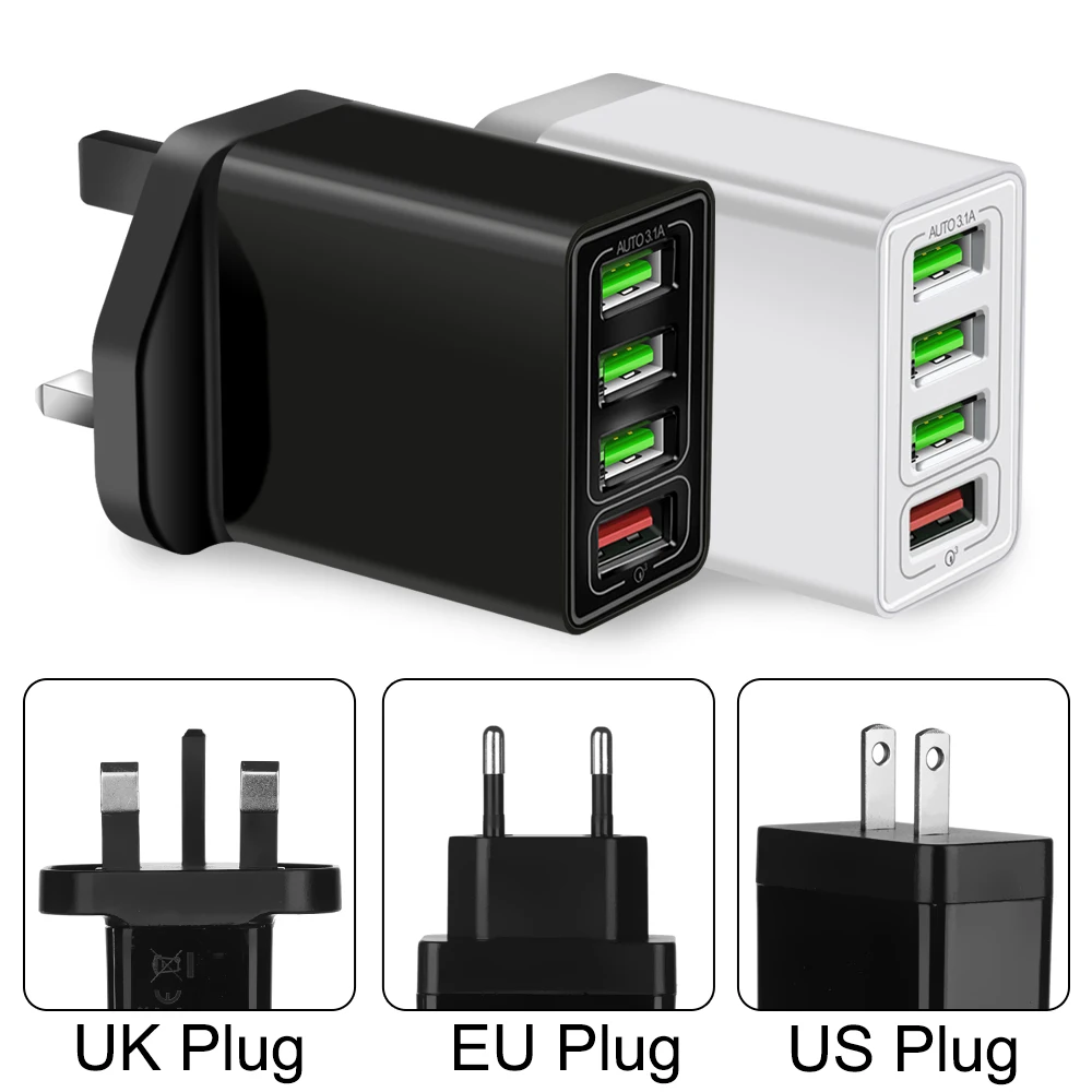 1 шт. 4 Мульти-порт QC 3 0 кабель для быстрой зарядки с USB концентратор настенное