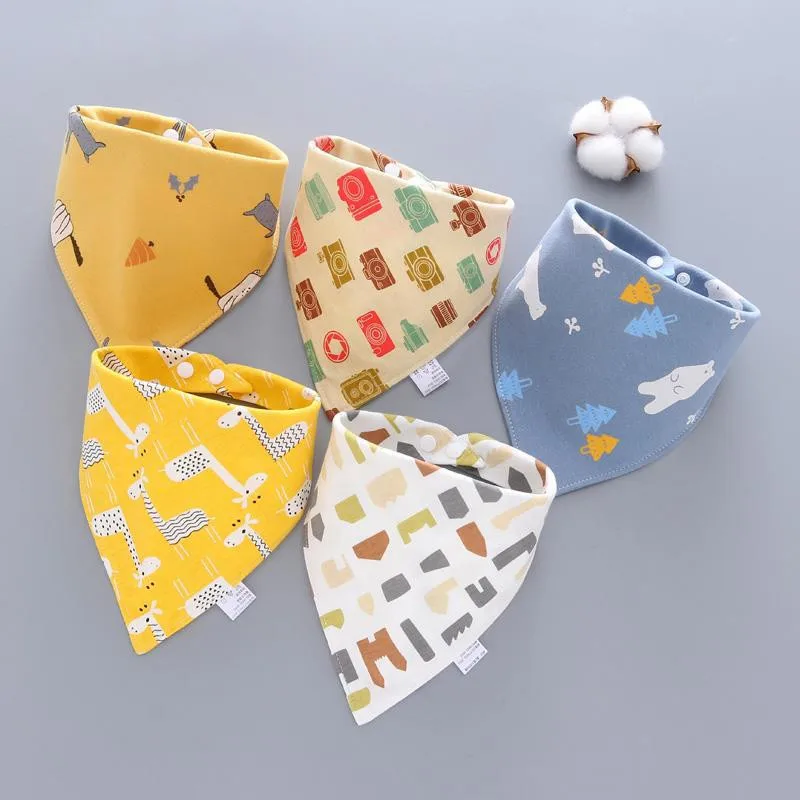Nuevo 5 unids/lote beb&eacute; tri&aacute;ngulo Algod&oacute;n Doble babero de impresi&oacute;n de dibujos animados de Saliva toalla beb&eacute; ni&ntilde;o ni&ntilde;a alimentaci&oacute;n delantal baberos Bandana de algod&oacute;n-1