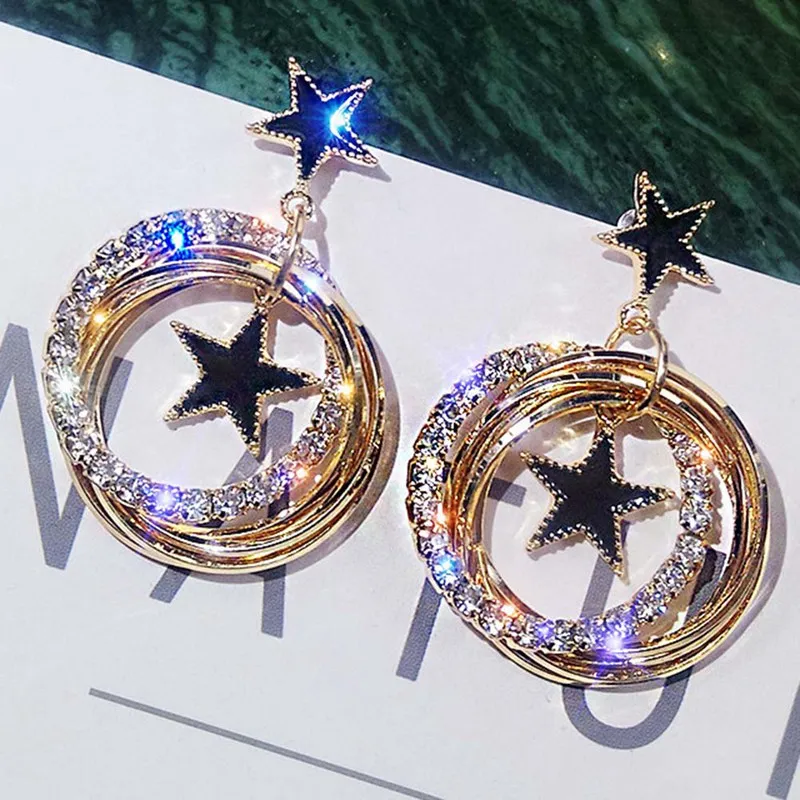 

Циркон Brincos Oorbellen Bijoux Кристалл Стразы полые круглые звезды висячие серьги для женщин модные ювелирные изделия