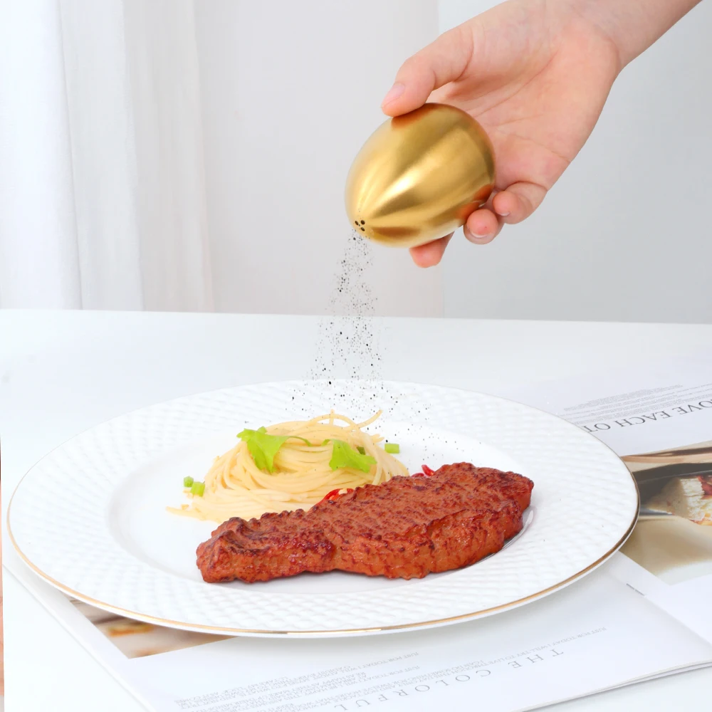 

1/2PCS Salt Spice Pepper Shaker Stainless Steel Egg Shaped Condiment Bottle Kitchen Gadgets Metal Salt Pepper Holder Seasoning