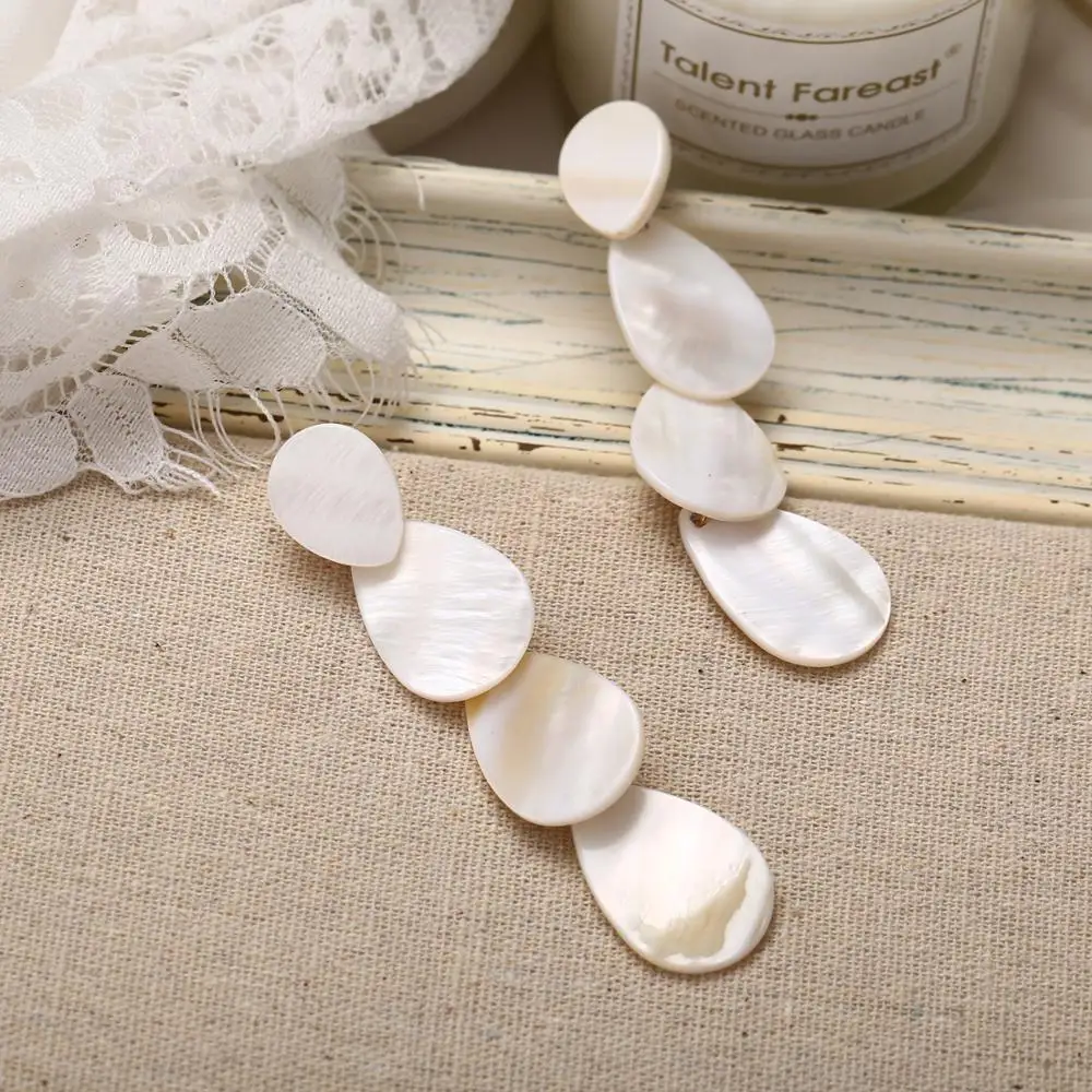 Модные серьги FIMAODZ в виде ракушек ретро минималистичные бежевые капель воды для