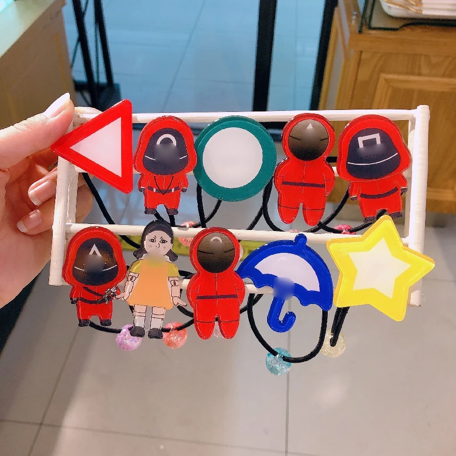 

5 шт./компл. милые эластичные резинки для волос для девочек с мультяшными животными из игры кальмар заколки для конского хвоста Детские рези...