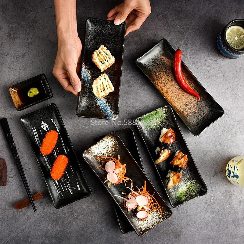 

Japanese Cuisine Long Sushi Plate Specialty Restaurant Ceramic Plate Creative Dessert Plate Sushi Set Plate Household Tableware