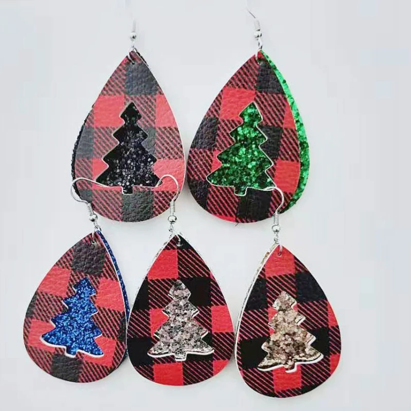 Блестящие рождественские двусторонние серьги из искусственной кожи
