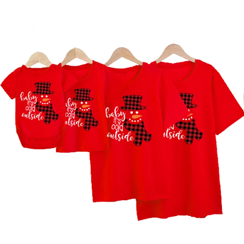 Camisas de aspecto familiar a juego, trajes a juego para la familia, estampado de mu&ntilde;eco de nieve de Navidad, padre e hijo, ropa para pap&aacute;, mam&aacute;, Top para beb&eacute;s, pelele para ni&ntilde;os y ni&ntilde;as-5