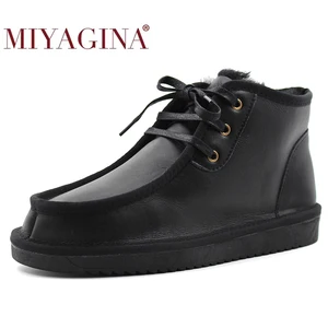 Новинка 2021, Модные Винтажные мужские ботинки MIYAGINA из натуральной овечьей кожи на шнуровке, зимние ботинки с натуральным мехом, мужские водонепроницаемые повседневные ботильоны