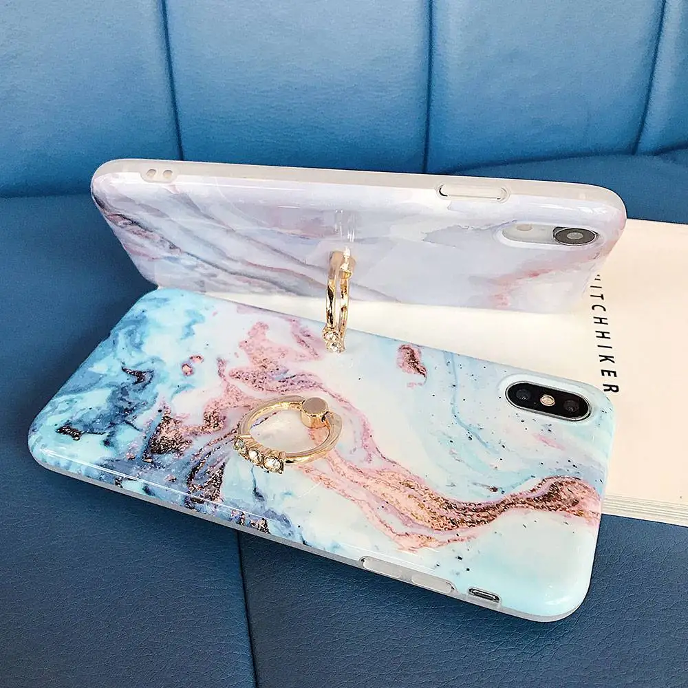 KISSCASE Ultra Thin Phone Case For iPhone XR XS MAX X 10 7 8 Marble Loop Ring Cases 6S 6 Plus Back Cover Funda |