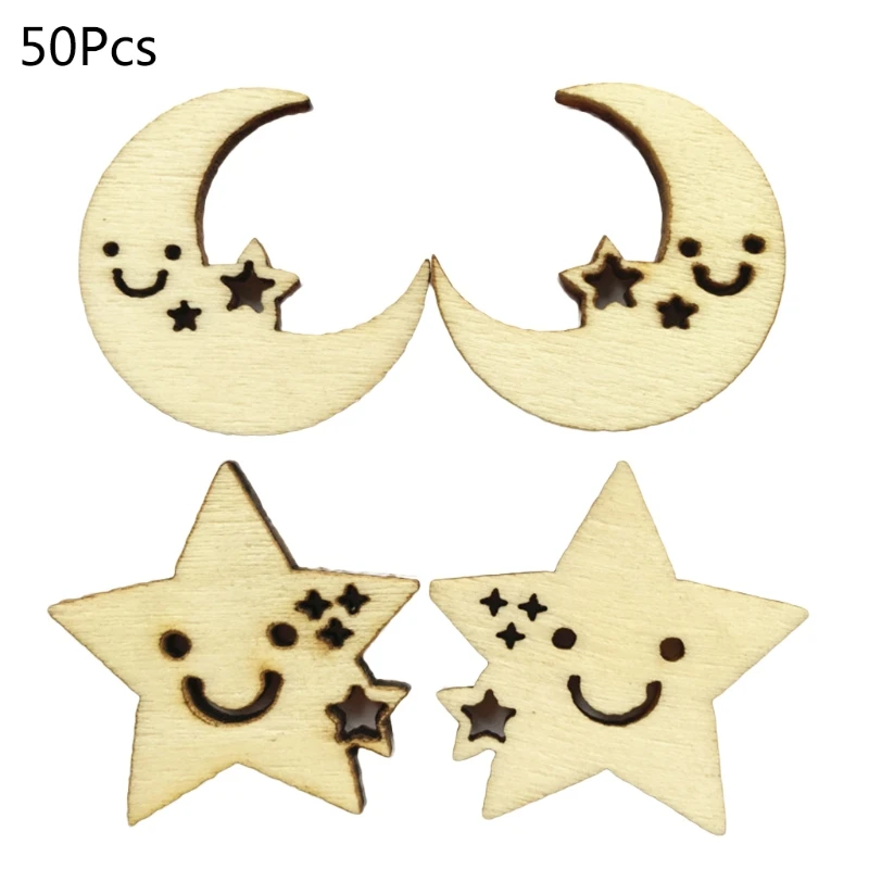 

50 шт., деревянные украшения в форме звезд и Луны