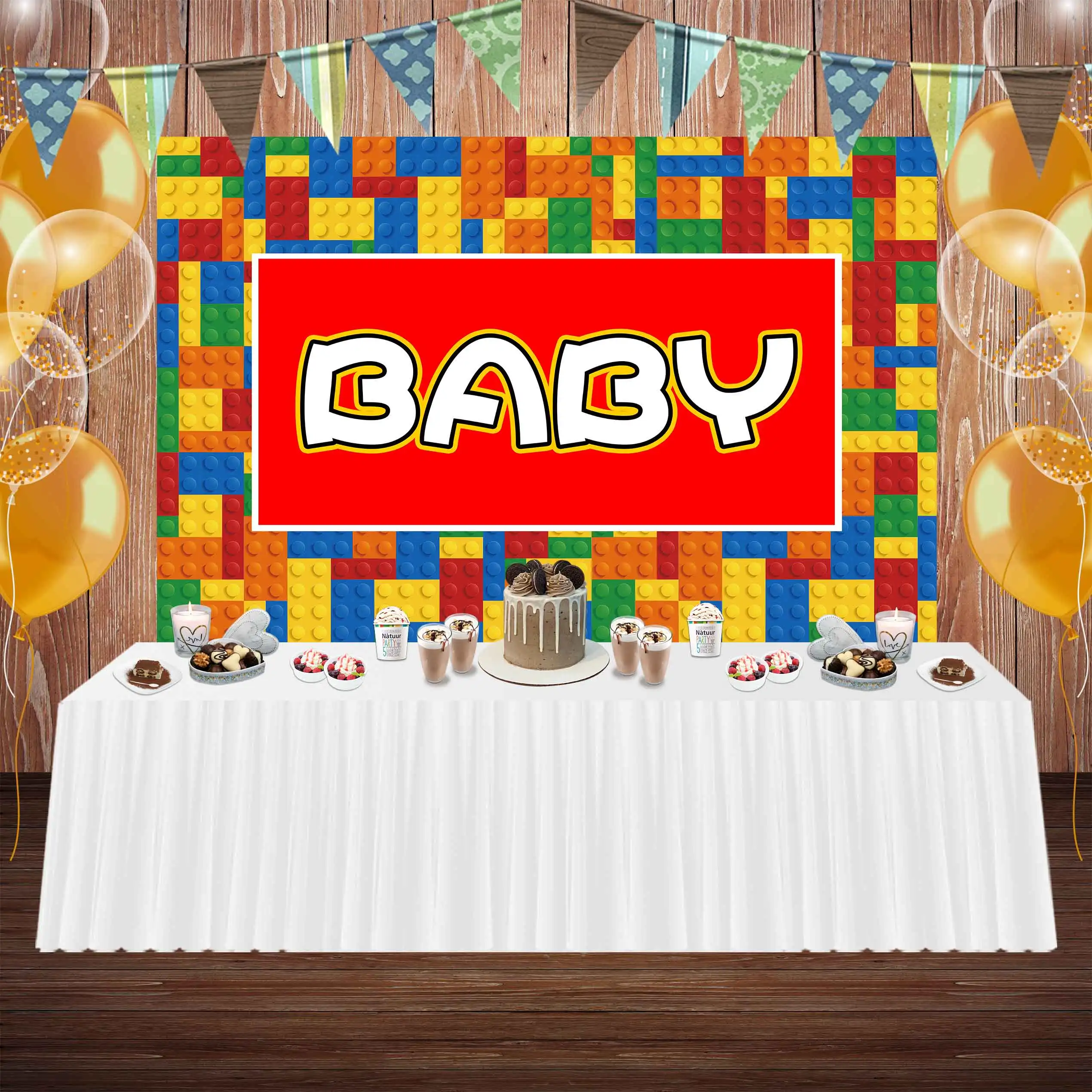 

Red Kids Girl Boy Customized Party Backgrounds Birthday Photo Photography Decor Colorful Baby Backdrop Toy Puzzle Toy Bricks