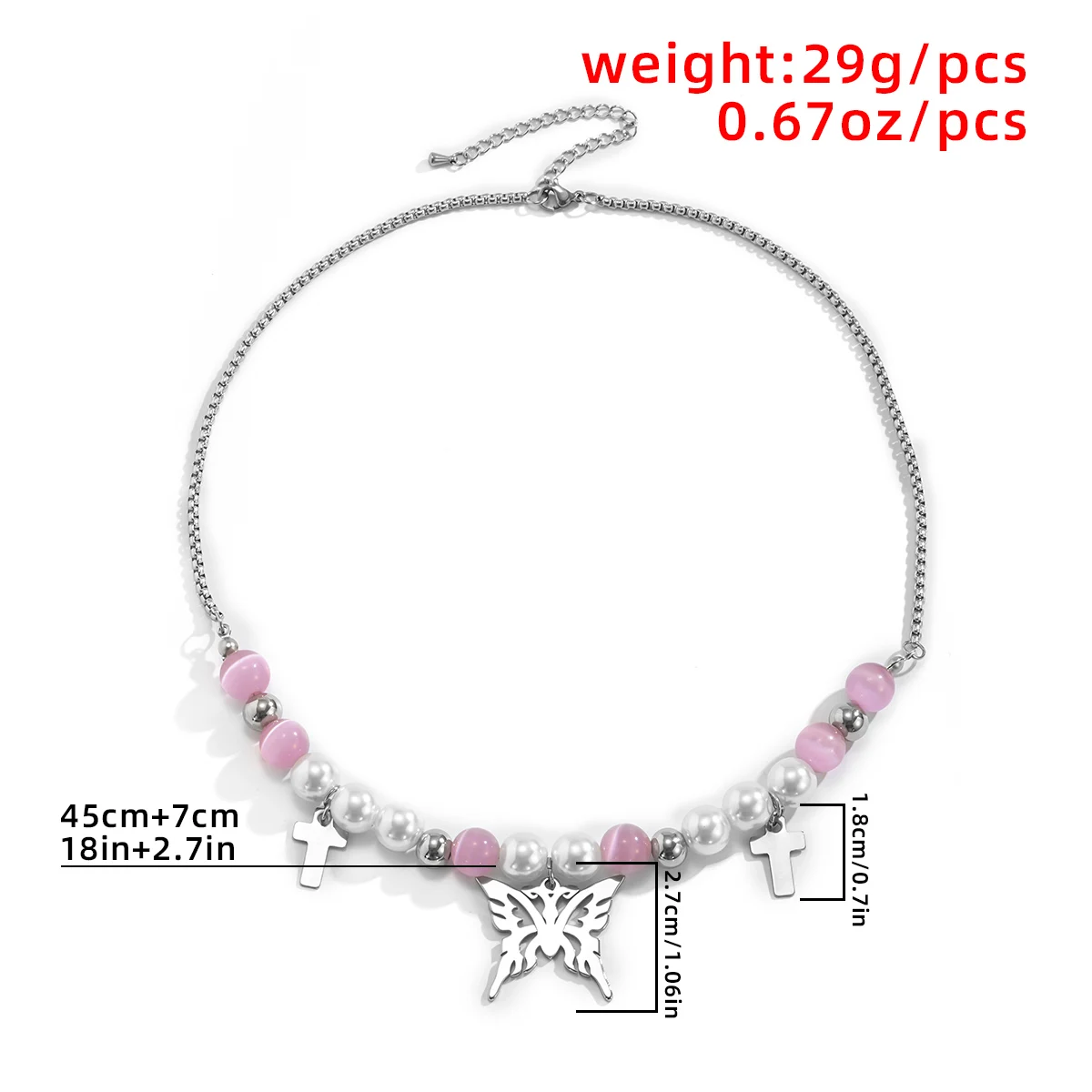 

Goth Stainless Steel Imitation Pearl Necklace for Women Kpop Butterfly Cross Pendants Chain Necklace Valentines Day Jewelry Gift