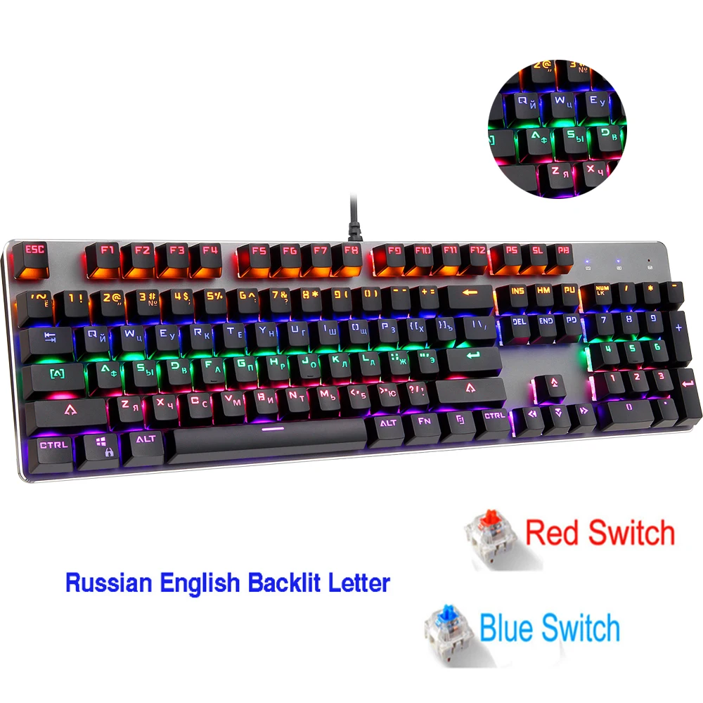 Механическая клавиатура RGB с 104 клавишами русская игровая английский синий