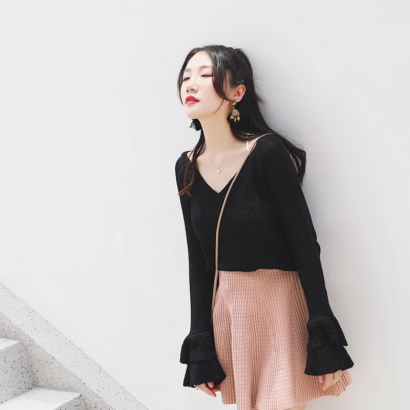 

Женский свитер с V-образным вырезом, с длинным рукавом