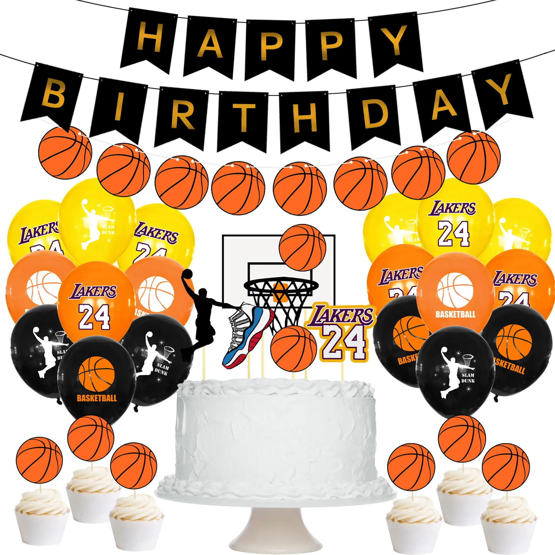 

New Original Basketball Theme Basketball Birthday Balloon Commemorative Lakers Kobe 24 Party Layout