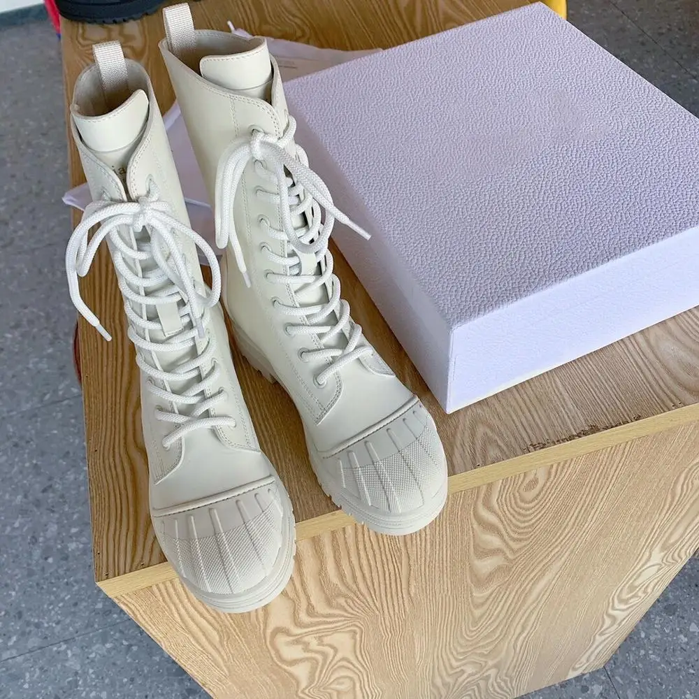 

2020 Woman Boots Zapatos De Mujer Leather Lace-up Boots Platform Boots Round Toes Mid-Calf Boots Motorcycle Boots Shoes Woman
