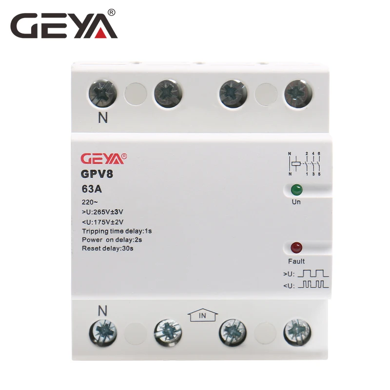 GEYA GPV8-63D Din Rail автоматическая защита от под Напряжение протектор 220 В переменного тока однофазный и трехфазный самовосстанавливающийся протектор