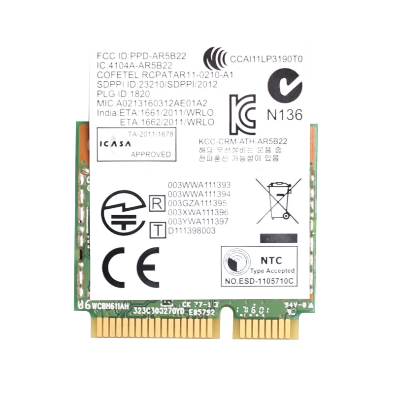 300 Мбит/с Wifi двухдиапазонный Atheros AR5B22 беспроводной 802 11 abgn 2 4G/5 ГГц Wi-Fi + Bluetooth 4 0 WLAN