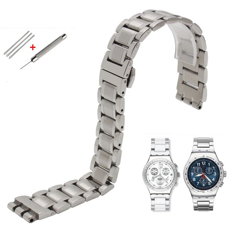 Металлический ремешок для часов Swatch YGS716 YAS100 YVS441G/YAS112G браслет из нержавеющей стали+ керамический ремешок для часов 17 мм для женщин - Цвет ремешка: silver 1