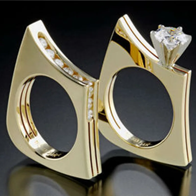 

2 pcs/Set Milangirl Rhinestone Ring Shiny Ladies Ring Set INS Minimalism Irregular Brass Ring For Women Fashion Jewelry