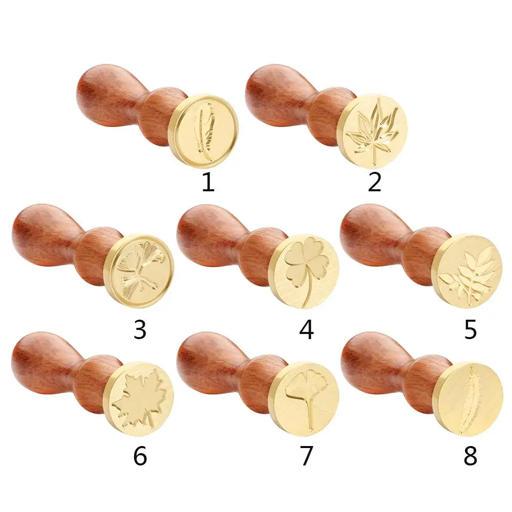 

Retro Antique Metal Plant Sealing Wax Stamp Wood Handle Stamp Head for DIY Envelope Wedding Invitations Ancient Craft Decor