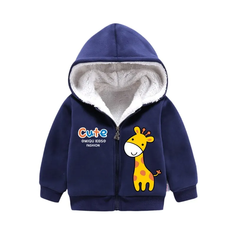 

Autumn Winter Boys Jackets Long Sleeve Animals Printed Kids Hooded Coats Plus Velvet Warm Overcoats Children Outwear C0035