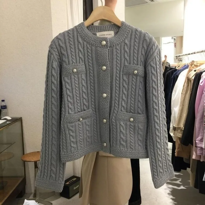 

Korean Elegant Women O-neck Knitted Cardigans Single-breasted Slim Twisted Sweater Female 2020 Autumn O-neck Overcoat Tops