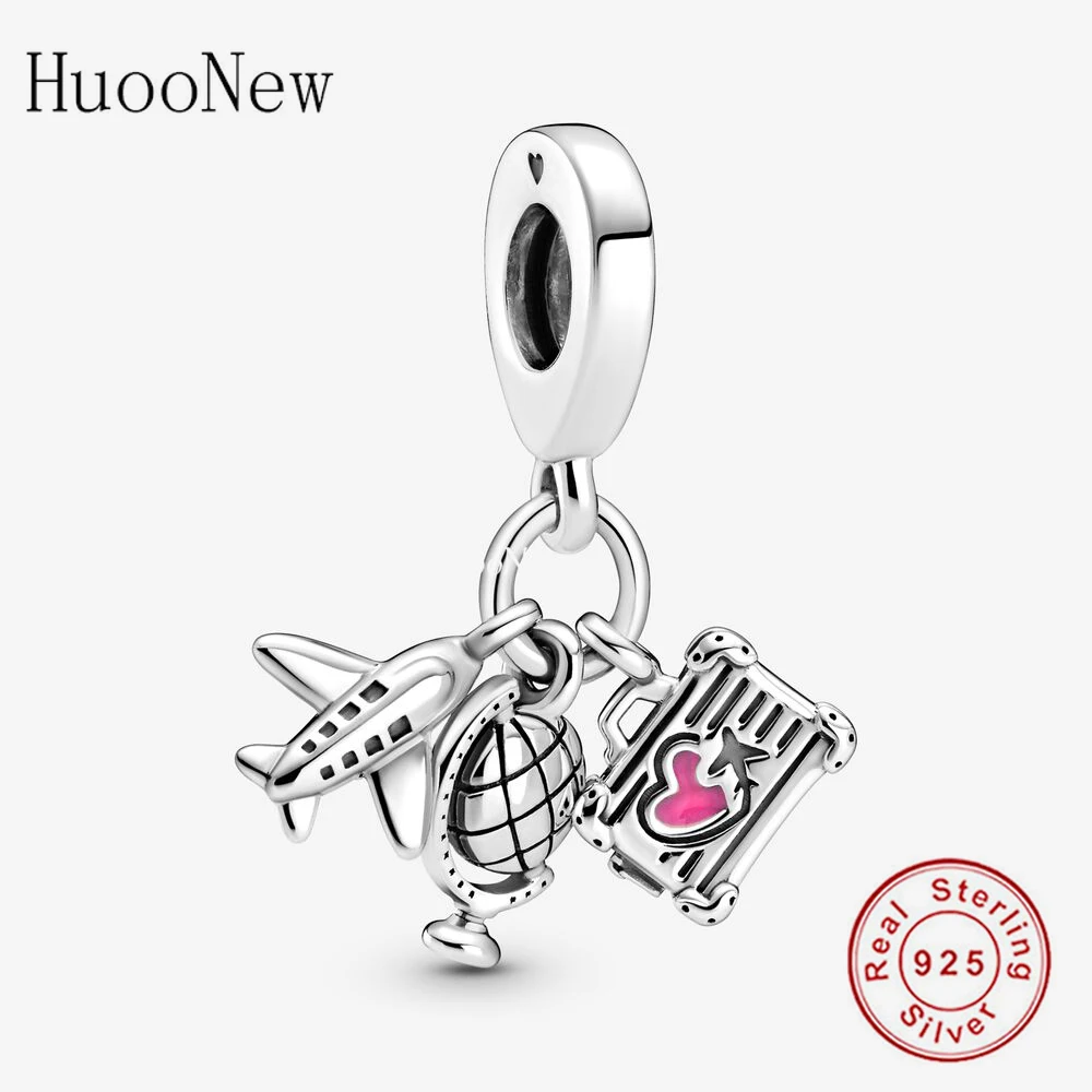 

Подходит для оригинального очаровательного браслета Oandora, реальное женское серебряное украшение для путешествий, самолета, глобуса, чемода...