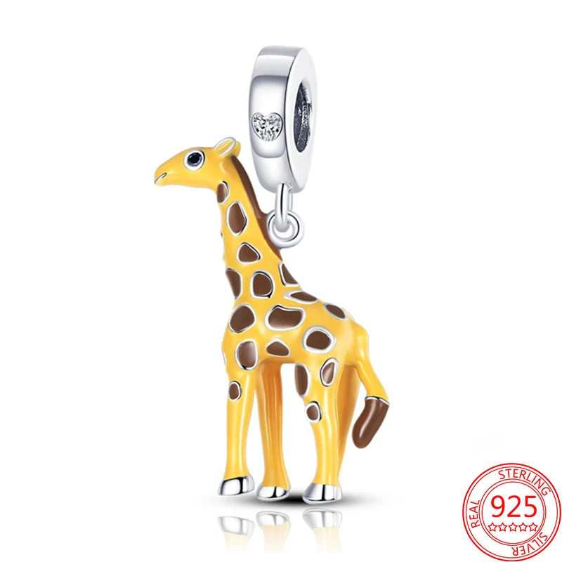 

New 925 Sterling Silver Yellow Cute Spotted Giraffe Charm Beads Fashion Jewelry DIY Fit Original Pandora Bracelet for Women Gift