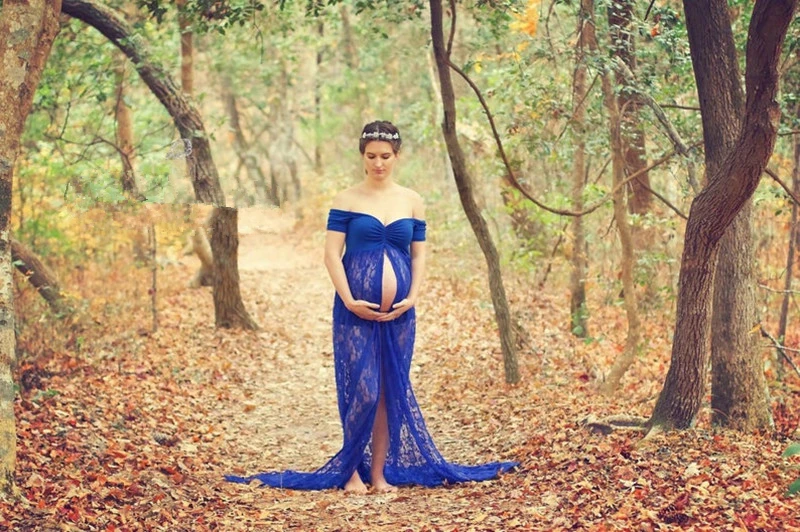 Sexy Maternity Dress For Photo Shoot Lace Fancy Pregnancy Photography Props Split Front Pregnant Women Maxi Gown | Мать и ребенок