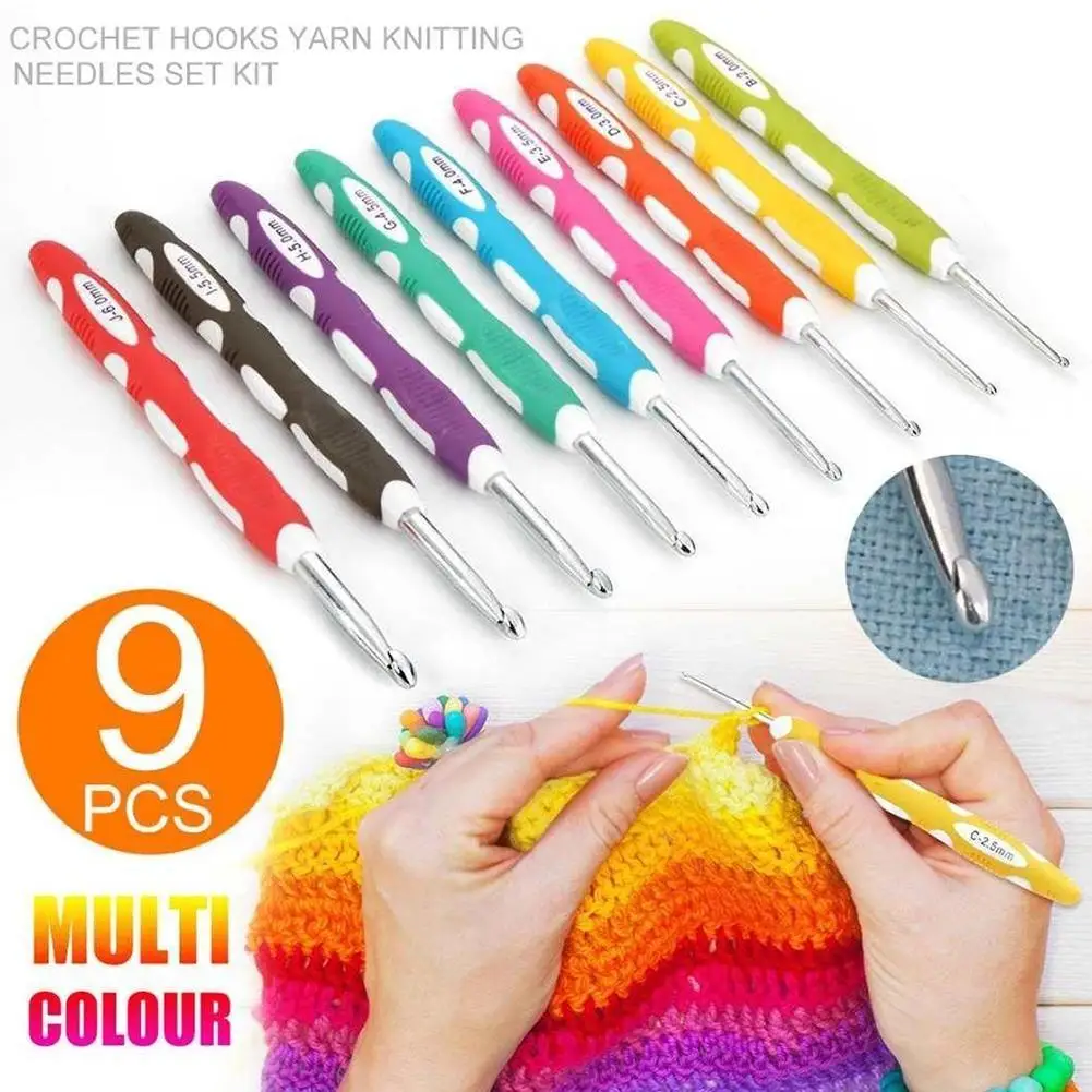 

9PCS Crochet Hook Multi-colour Aluminum Needles Hooks Set Yarn Craft Kit Knitting Sewing Accessories for Sweater Scarf Blanket