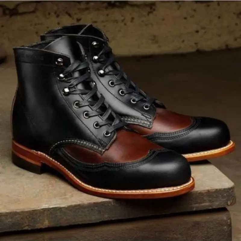 

Men PU Leather New Handmade Lace Up Shoes Classic Ankle Men Casual Fashion Autumn Combat Designer Shoes Men KR383