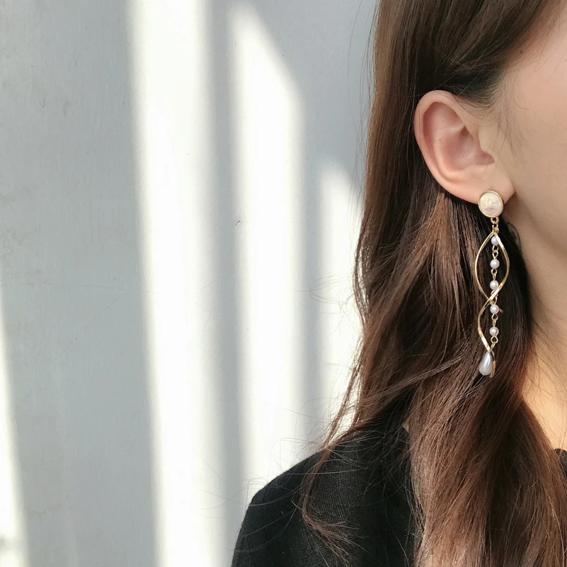 Модные простые металлические геометрические серьги с кисточками и жемчугом в