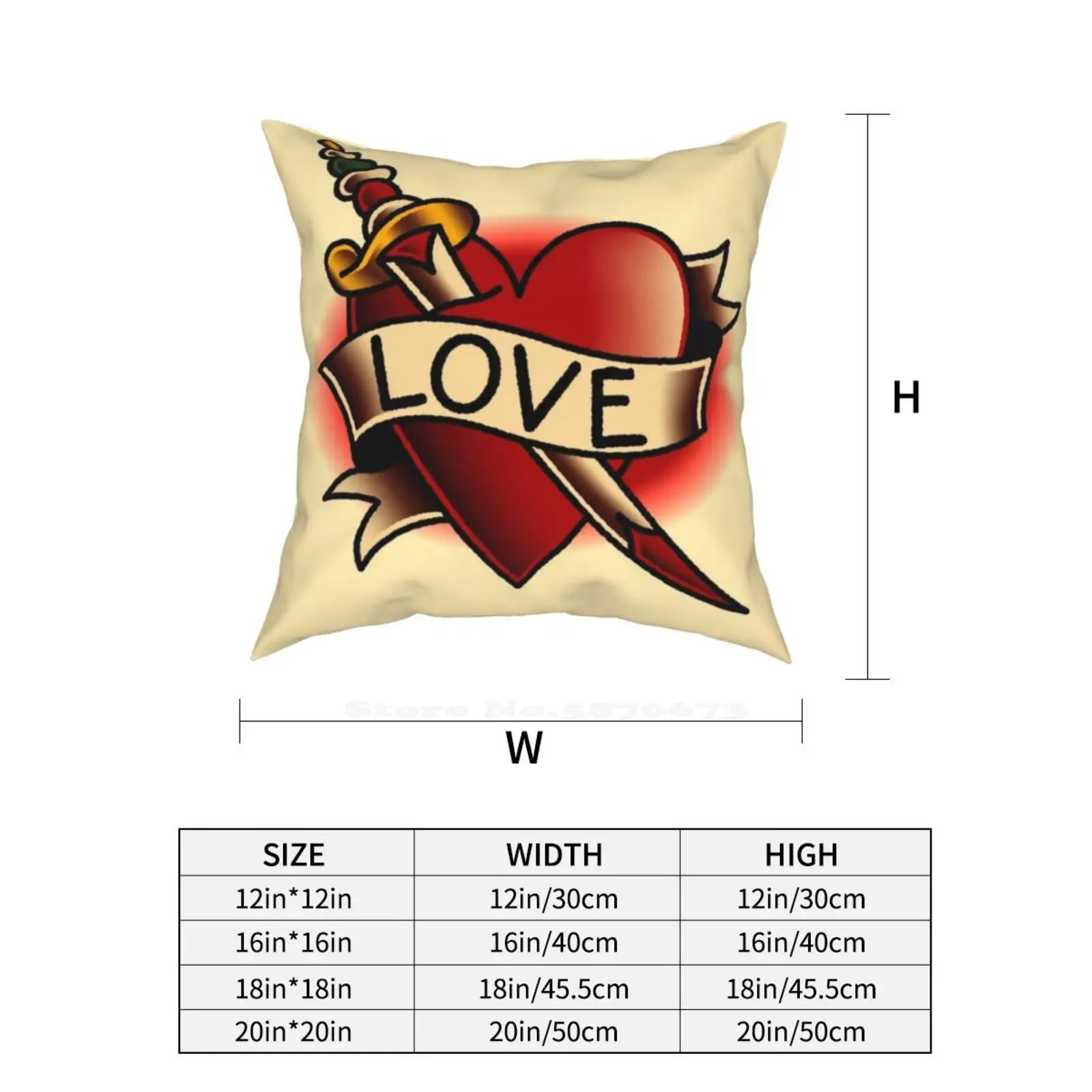Наволочка с татуировкой в виде сердца для спальни и офиса |