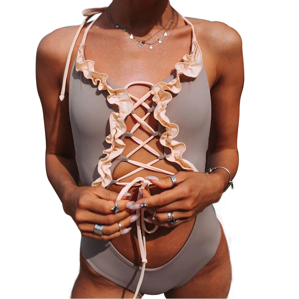 Лидер продаж 2020 женский сексуальный слитный купальник с вырезами и завязками