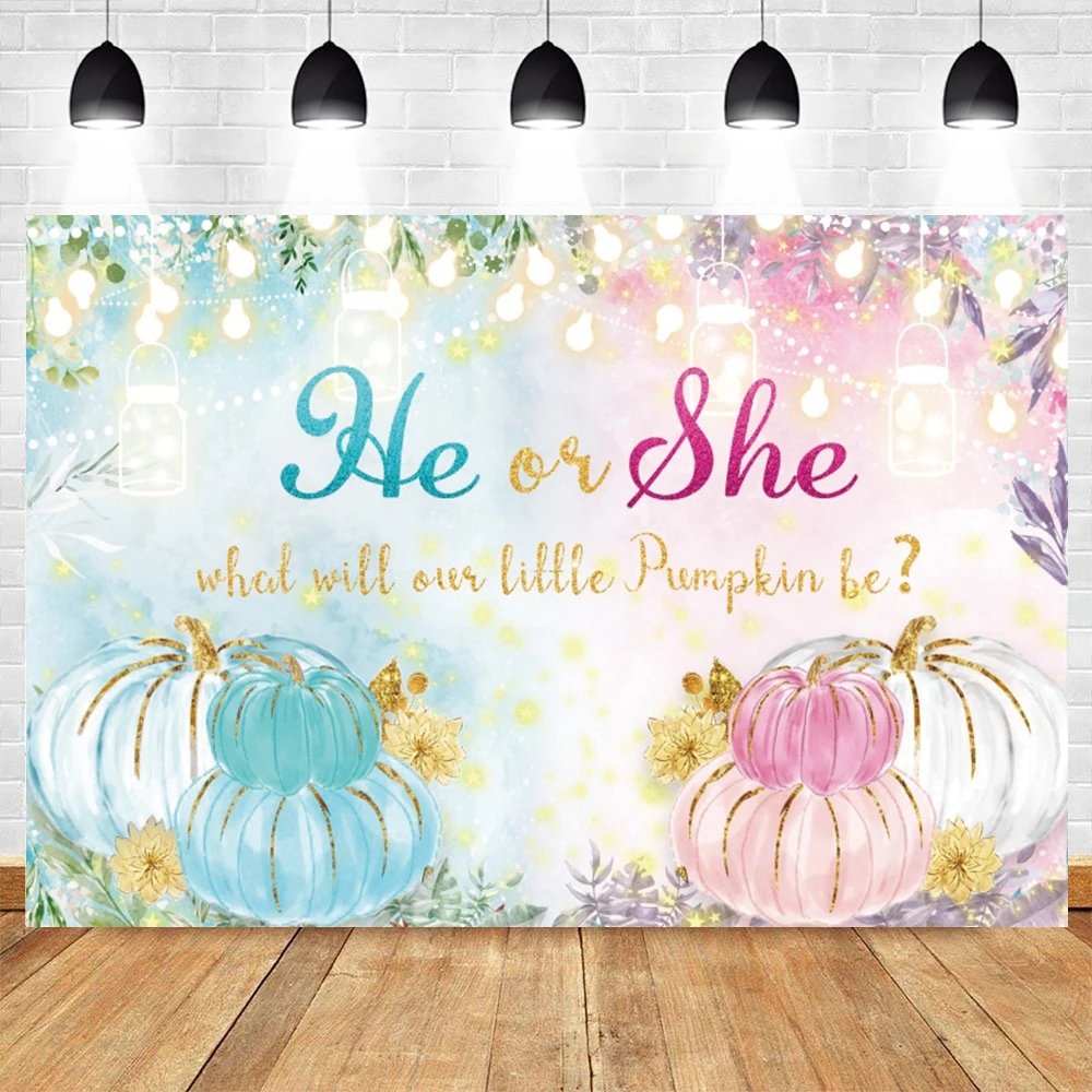 

Yeele Boy Or Girl Newborn Baby Shower Gender Reveal Party Pumpkin Photocall Backdrop Glitter Light Flower Background Photography
