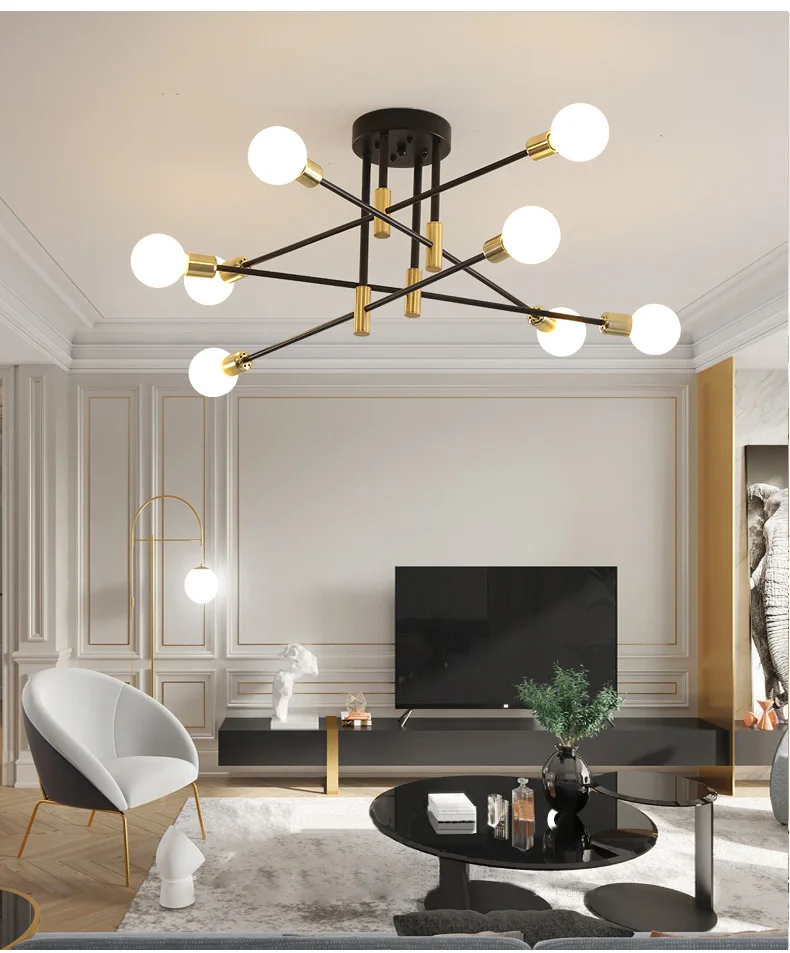 

Sputnik Chandelier Industrial Semi Flush Mount Pendant Lamp Modern Ceiling Light Fixture for Kitchen Dining Bedroom Room