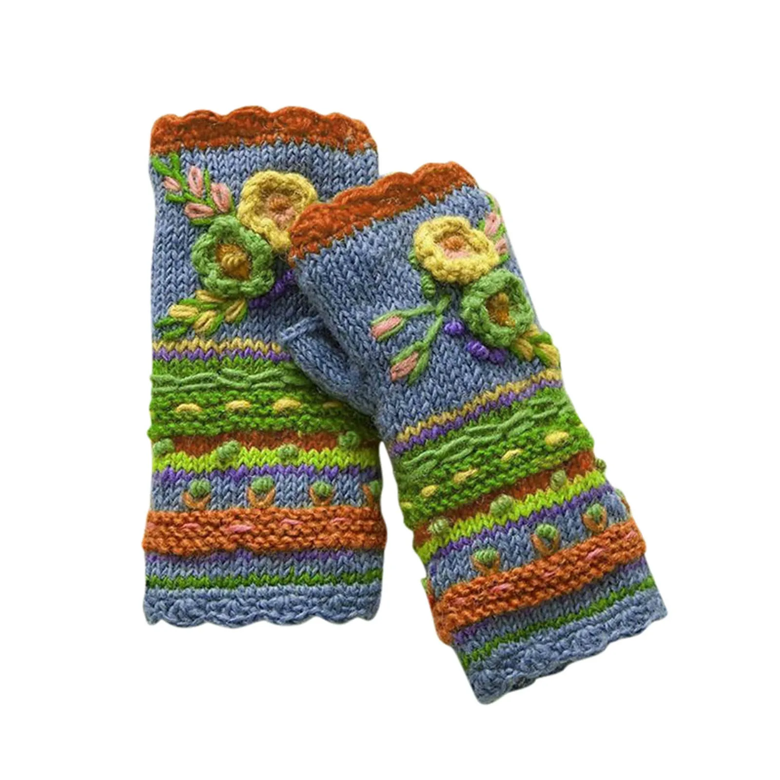 

Women's winter warmth and leisure cute flower hand-knitted fingerless gloves warm hands thickened warm gloves