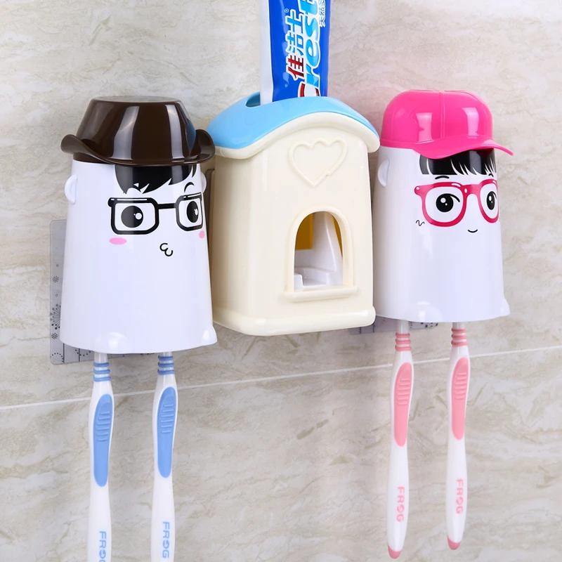 

ECOCO Cartoon Toothbrush Rack, Brushing Cup, Wall-mounted Bathroom, Punch-free Wall-mounted Toothpaste and Toothbrush Storage
